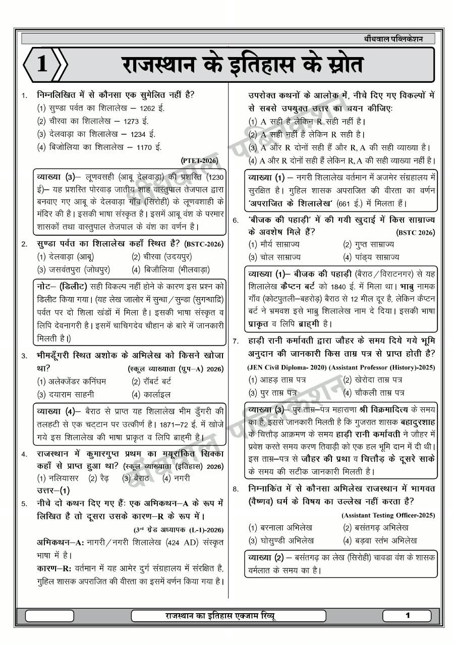 Dhindhwal 50-50 Rajasthan Itihas Exam Review PYQs By Hoshiyar Singh 3rd Edition August 2026
