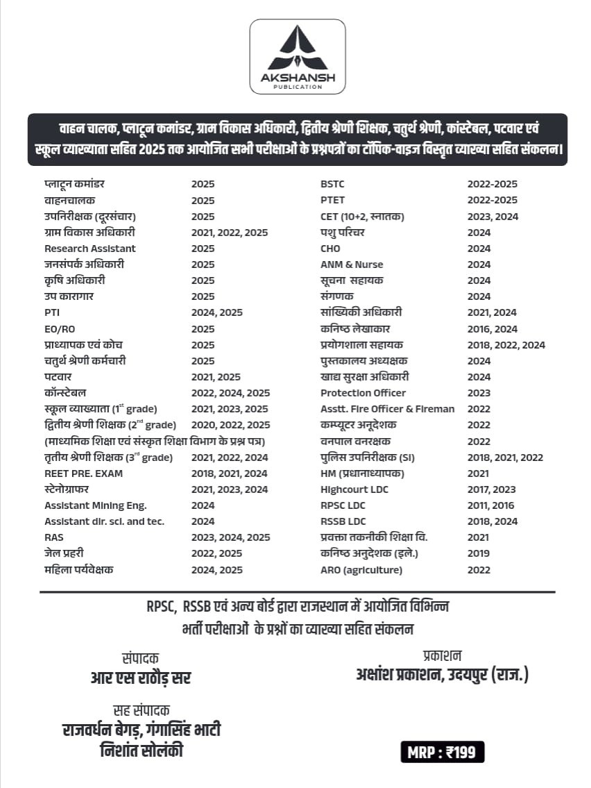 Akshansh Publication PYQ Series Rajasthan ka Itihas (History of Rajasthan) New Edition December 2025