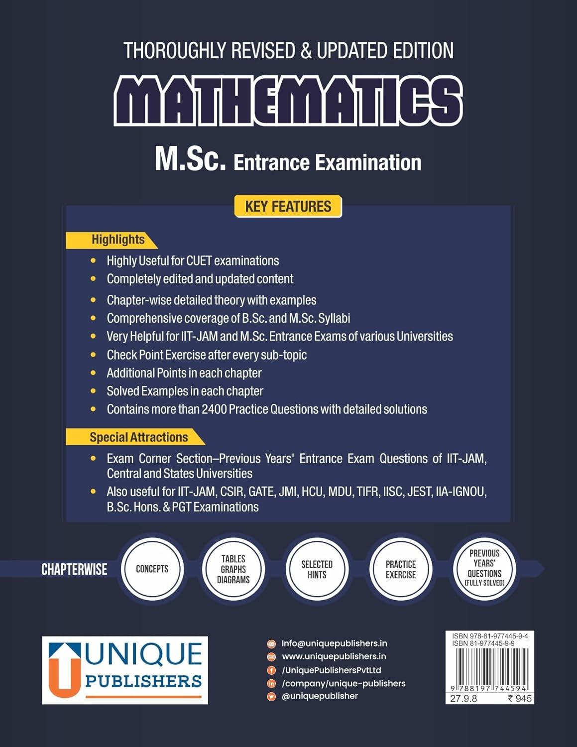 Unique Publishers MSc Entrance Examination Mathematics By Er Suraj Singh Useful For IIT-JAM, CSIR, GATE, JMI, HCU, MDU, TIFR, IISC, JEST, IIA-IGNOU, PGT, BSc Hons, University Examinations