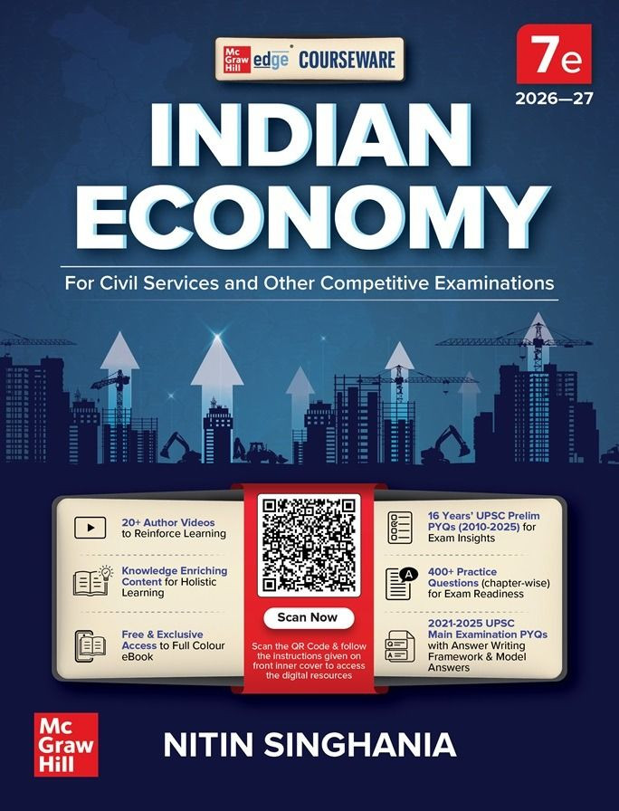 McGraw Hill Bhartiya Arthvyavastha 7th Edition 2026-27 With 16 Years UPSC Prelims PYQs (2010–2025) 400+ Practice Questions By Nitin Singhania