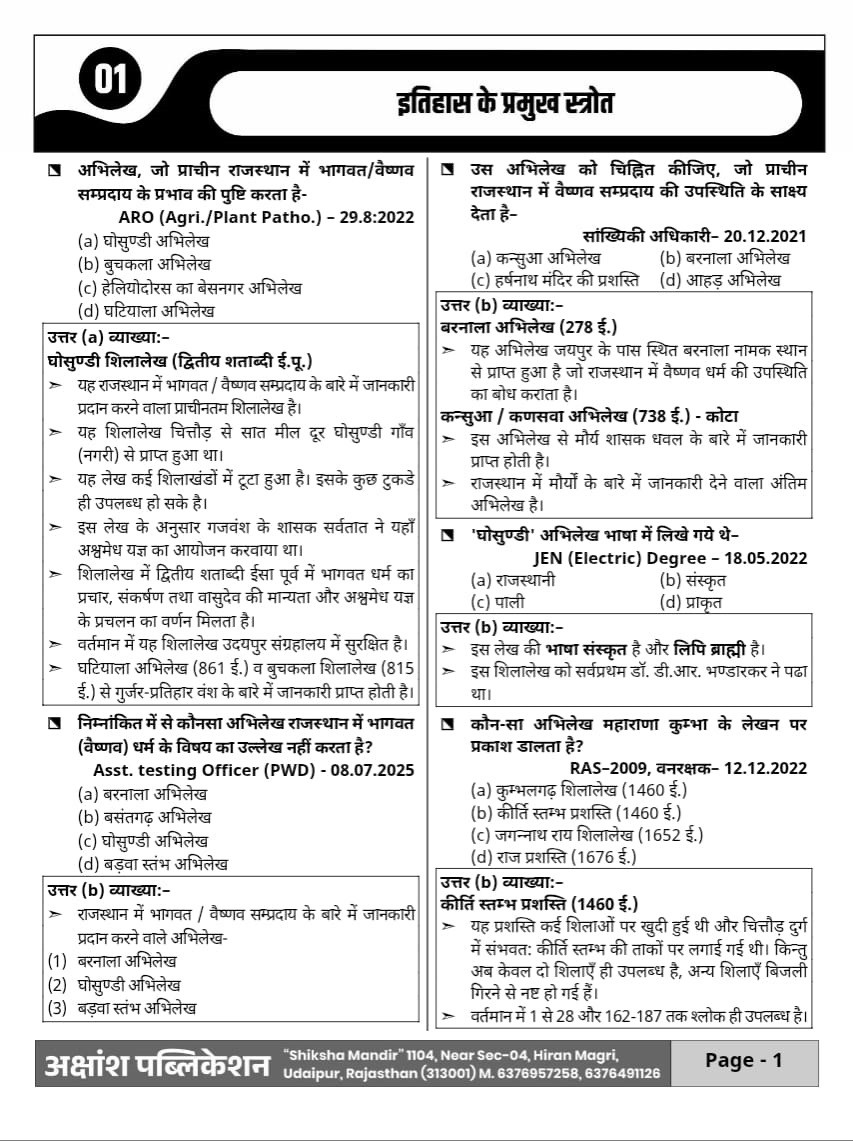 Akshansh Publication PYQ Series Rajasthan ka Itihas (History of Rajasthan) New Edition December 2025