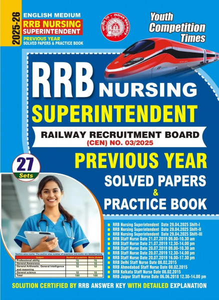 Image of Youth Competition Times RRB Nursing Superintendent Previous Year Solved Paper &amp; Practice Book (English Medium) Latest Edition 2025-26