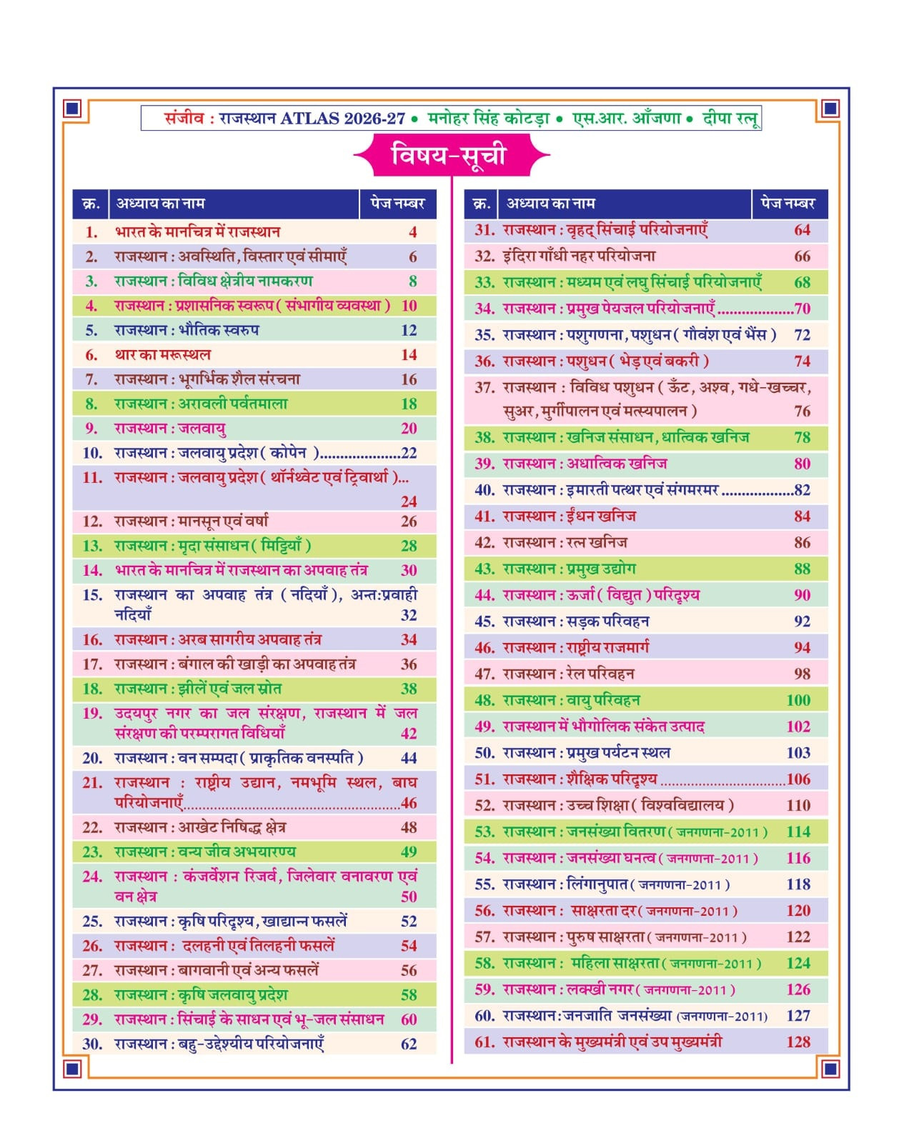 Sanjiv Prakashan Rajasthan Atlas New Edition 2026-27 By Manohar Singh Kotda and S R Aanjana