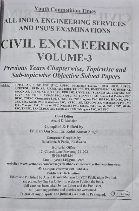 Youth Competition Times Civil Engineering AE (Assistant Engineer) Chapterwise Solved Papers Volume-3 (57244+ Previous Year Solved Questions) Revised Updated Edition 2026-27