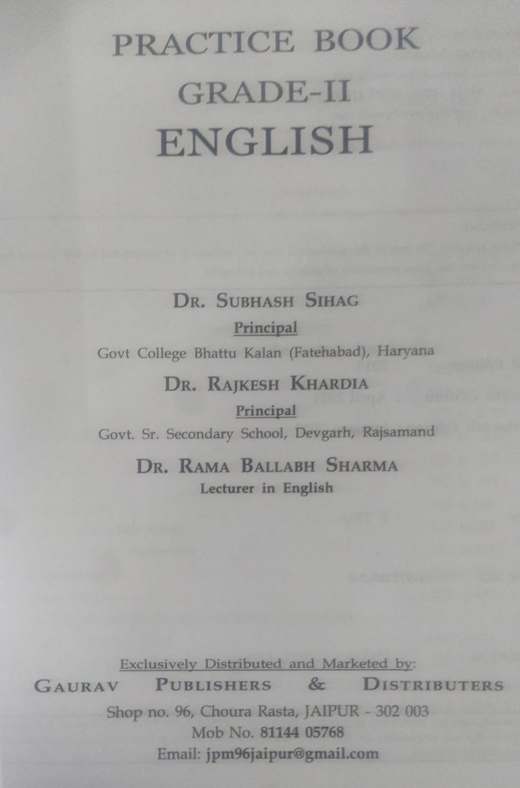 JPM RPSC 2nd Second Grade ENGLISH Practice Book By DR. SUBHASH SIHAG DR. RAMA BALLABH SHARMA