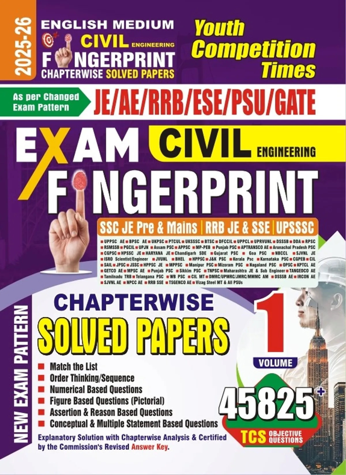 Youth Competition Times Civil Engineering Exam Fingerprint Chapterwise Solved Papers English Medium 2025-26 (45825+ Questions) Volume 1 Useful For JE/AE/RRB/ESE/PSU/GATE