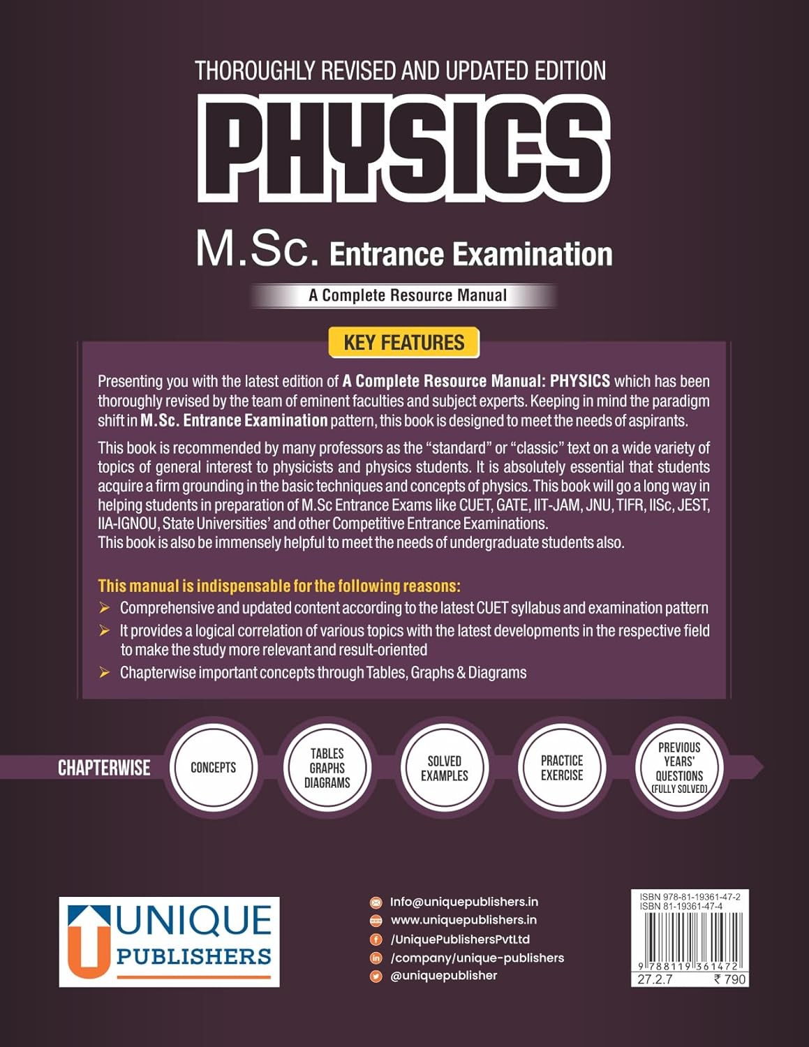 Unique Publishers MSc Entrance Examination Physics By Dr N K Nayyar Useful For IIT-JAM, CSIR, GATE, JMI, HCU, MDU, TIFR, IISC, JEST, IIA-IGNOU, PGT, BSc Hons, University Examinations