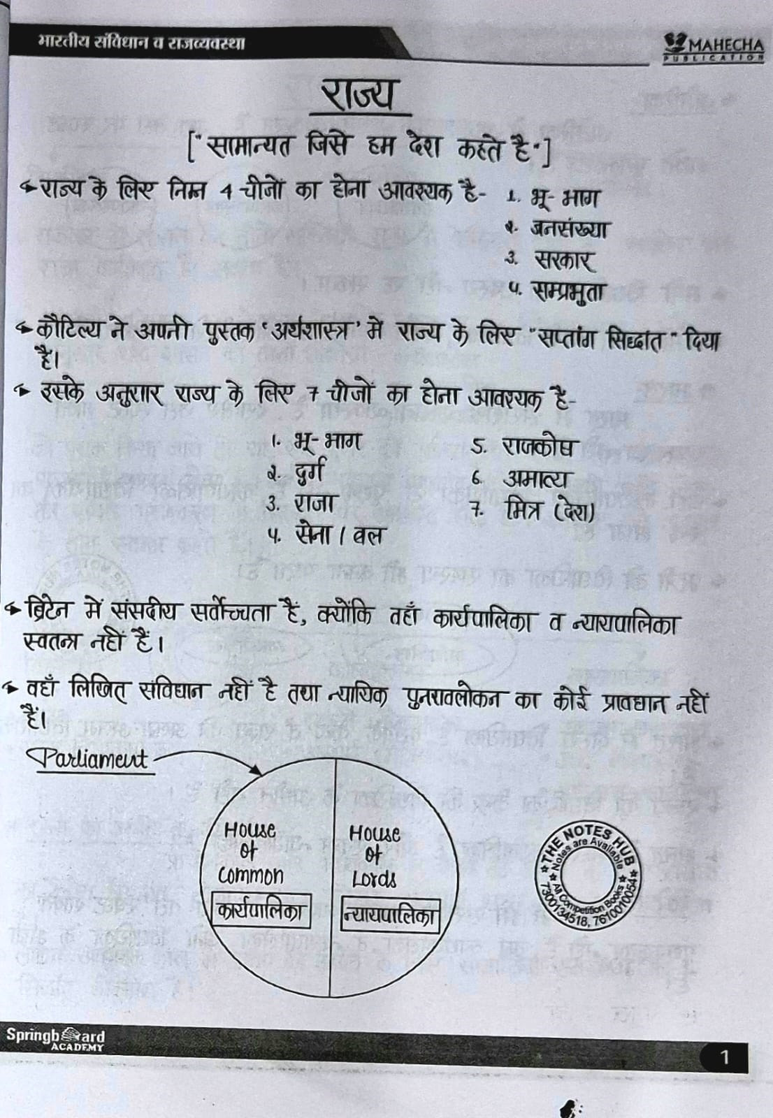 Springboard Academy RAS Pre PSI Bhartiya Samvidhan Evam Rajvyavastha (Indian Constitution and Polity) New Edition 2024 By Dileep Mahecha