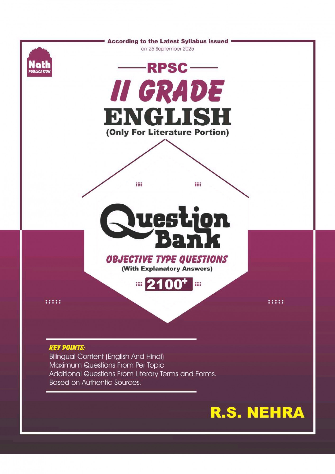 Nath Second Grade English Literature Question Bank 2100+ Objective Quesion Based on New Syllabus New Edition December 2025 By R S Nehra