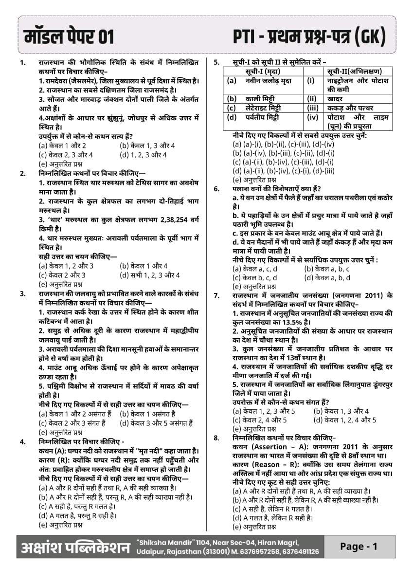Akshansh PTI 10 Model Question Paper 1 By Gaurav Sir Ratan Sir