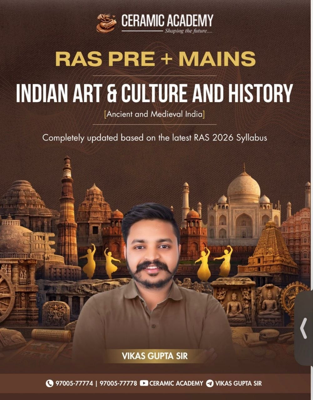 Ceramic RAS Pre + Mains Indian Art, Culture, and History English Medium Based on New Syllabus New Edition July 2026 By Vikas Gupta Sir