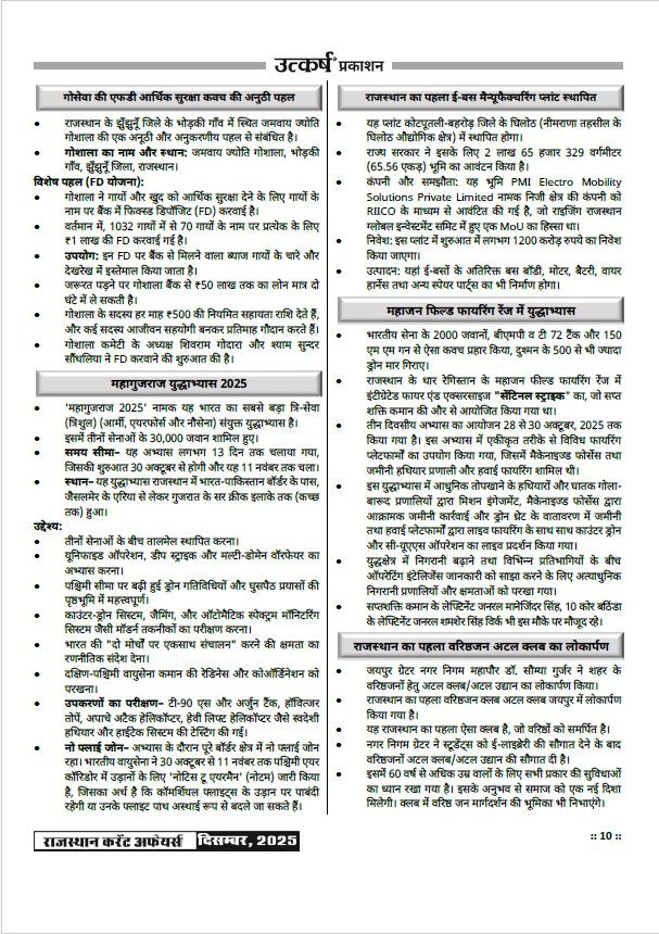 Utkarsh Classes Rajasthan Current Affairs December 2025 By Narendra Chaudhary