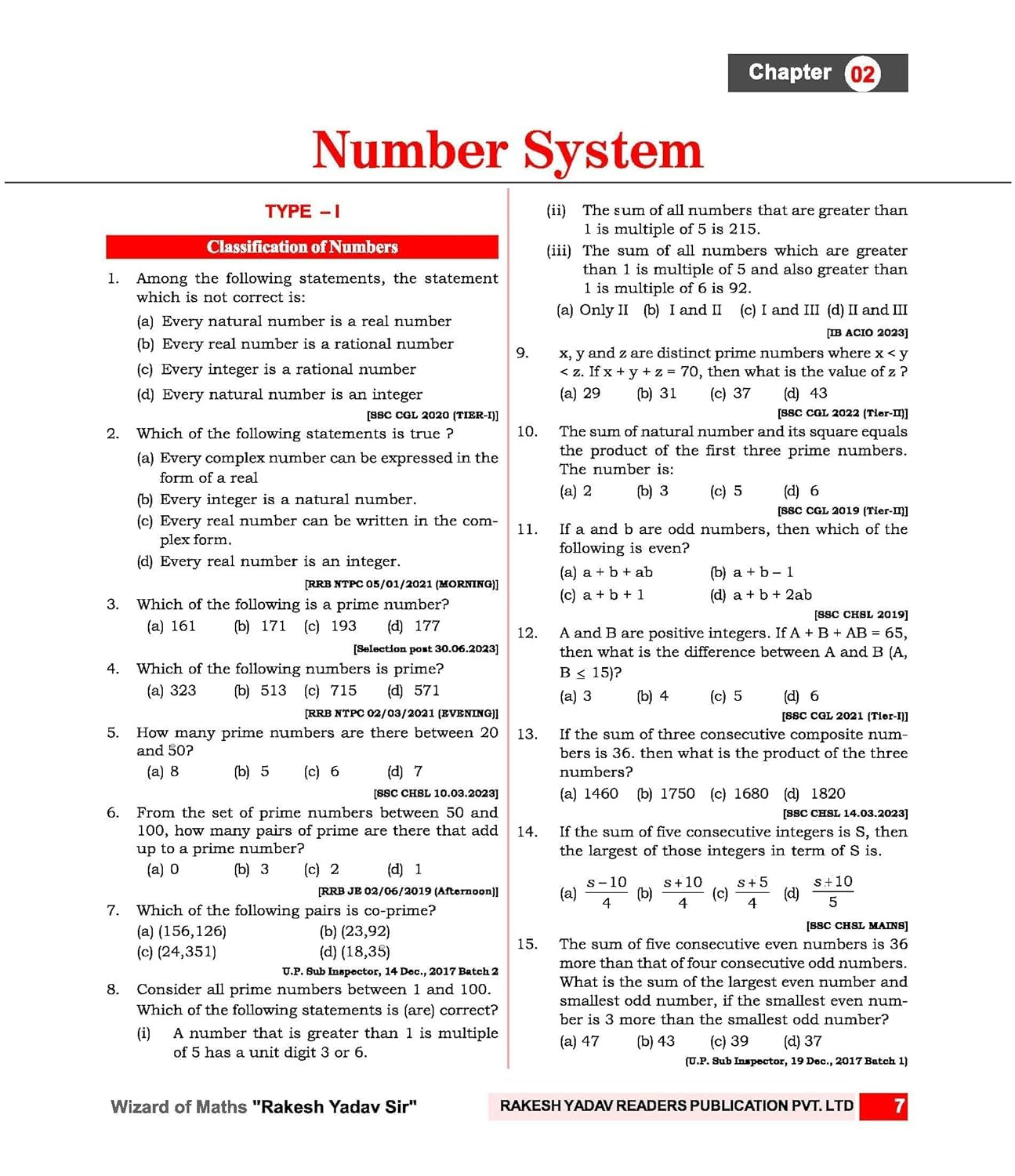 Rakesh Yadav 7300+ TCS MCQ Typewise And Chapterwise Question With Detailed Explanation 15th Edition English Medium For SSC