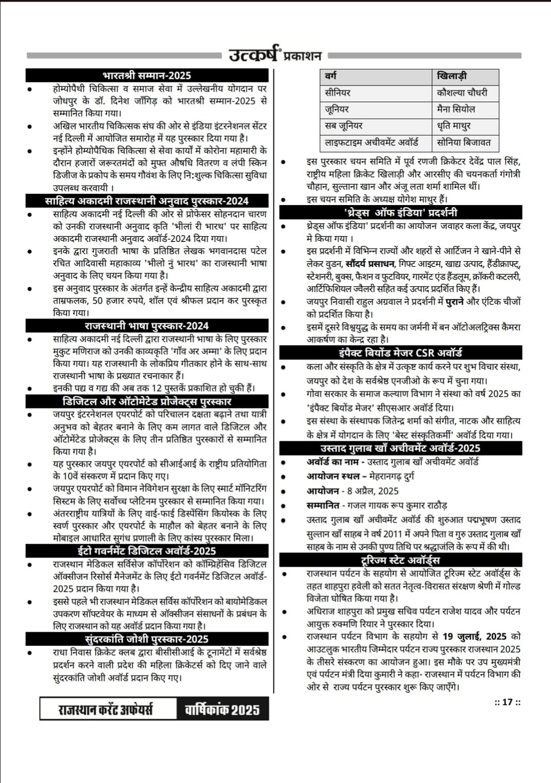 Utkarsh Classes Rajasthan Current Affairs Yearly-2025 (January 2025 to December 2025) By Narendra Choudhary