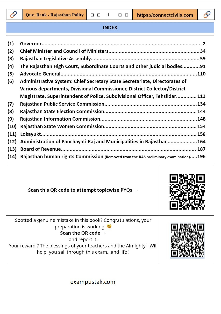 Connect Civils Rajasthan Polity Question Bank English Medium New Edition 2026