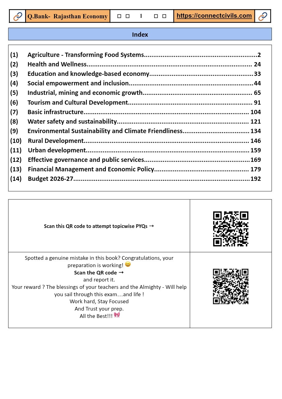 Connect Civils Rajasthan Economy Question Bank English Medium New Edition 2026