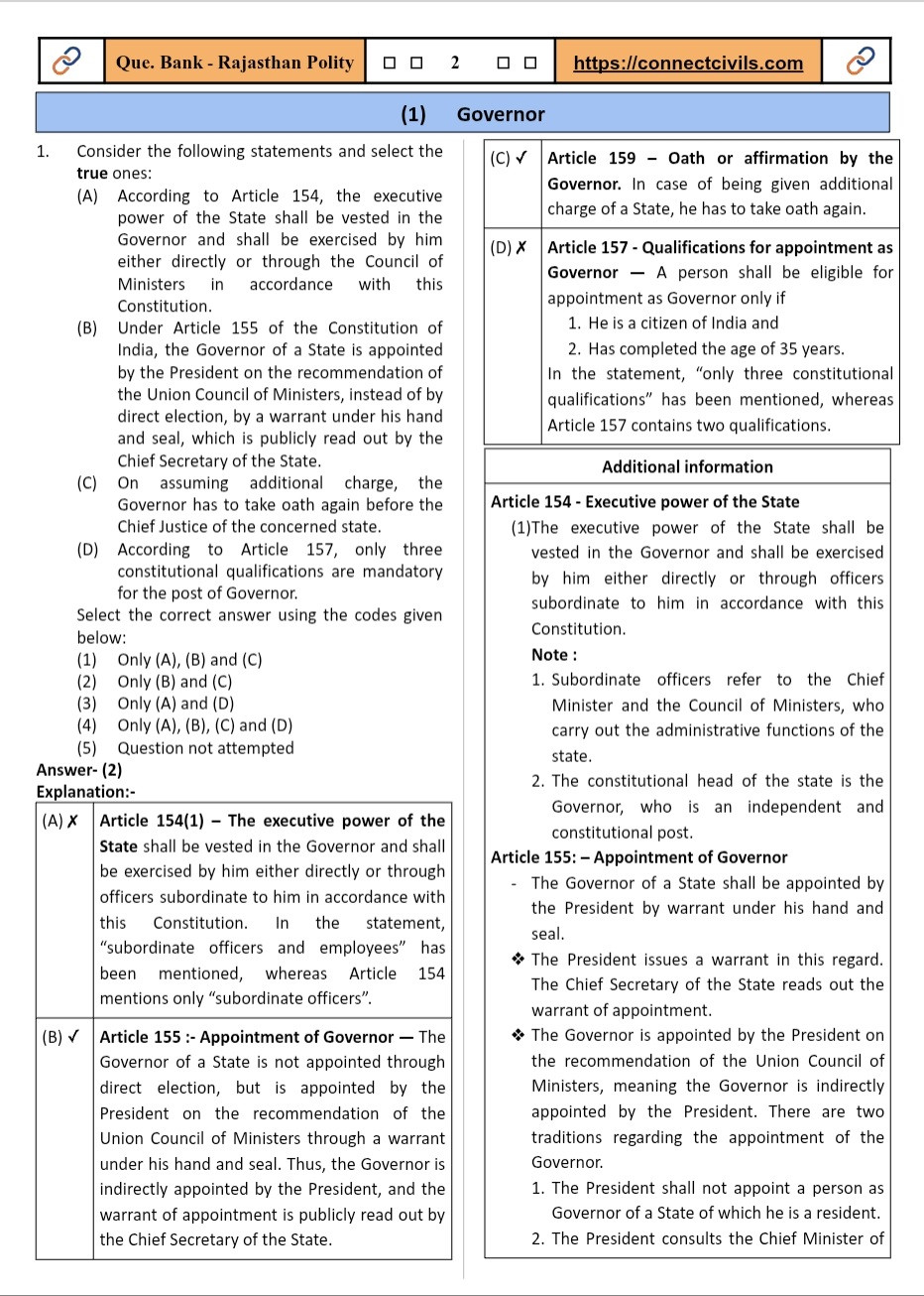Connect Civils Rajasthan Polity Question Bank English Medium New Edition 2026