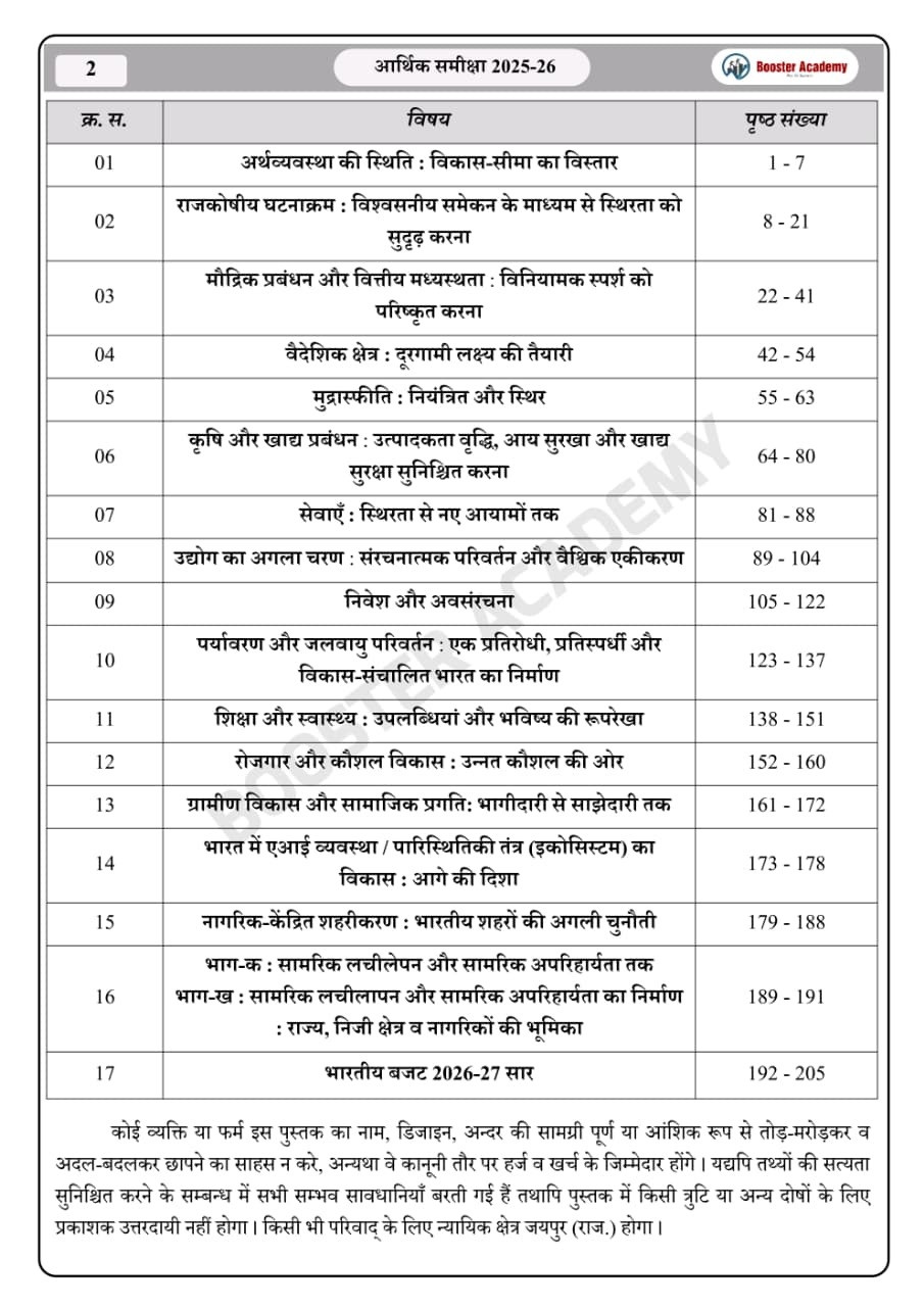 Booster Academy Bhartiya Aarthik Samiksha (Indian Economic Survey) 2025-26 By Kapil Choudhary