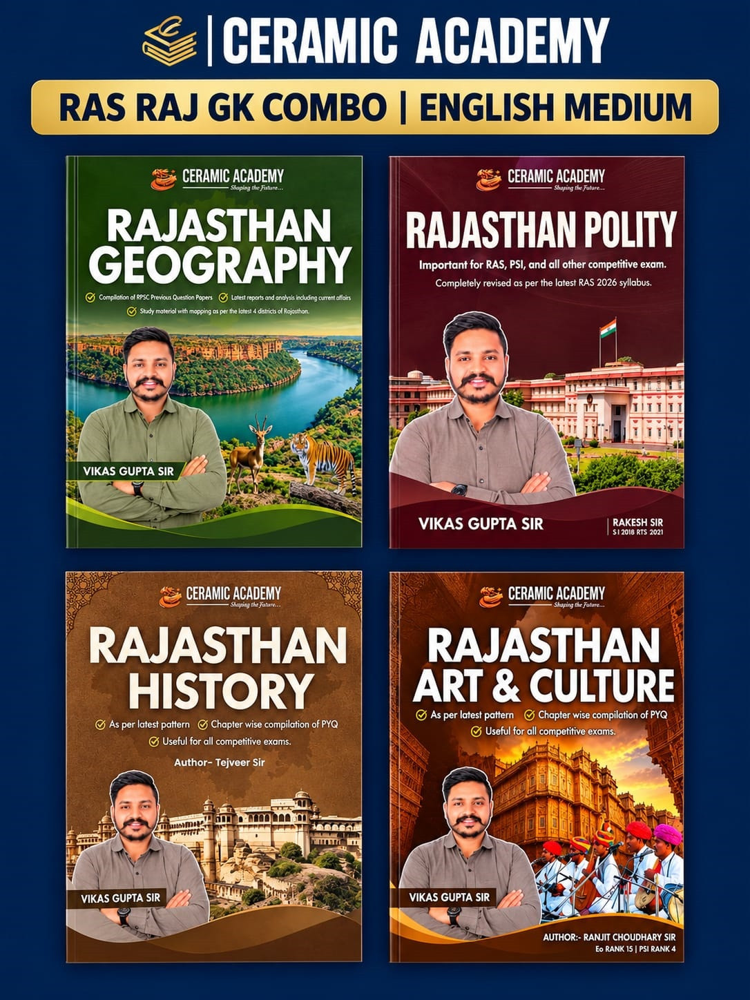 Ceramic Academy RAS 4 Book Combo English Medium (Rajasthan Geography, Polity, Art Culture, History) New Edition 2026 By Vikas Gupta Sir