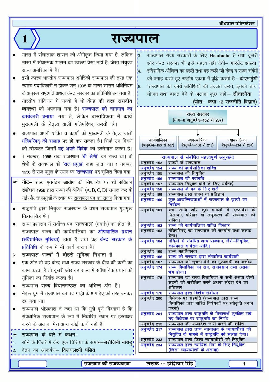 Dhindhwal Rajasthan Prashasnik Evam Rajnitik Vyavastha (Rajasthan Administrative and Political System) 4th Edition September 2026 By Hoshiyar Singh