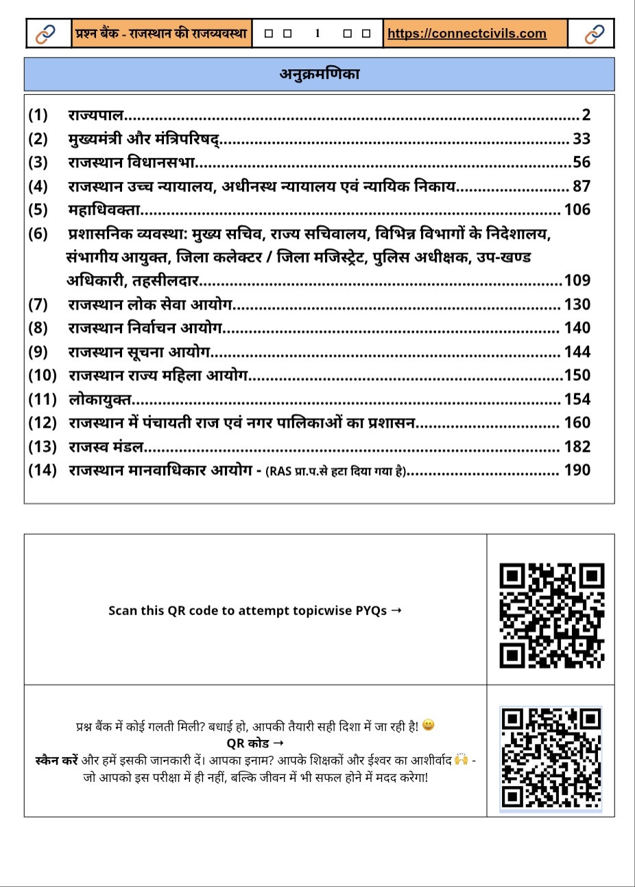 Connect Civils Rajasthan Rajvyavastha Prashn Bank (Rajasthan Polity Question Bank) English Medium New Edition 2026