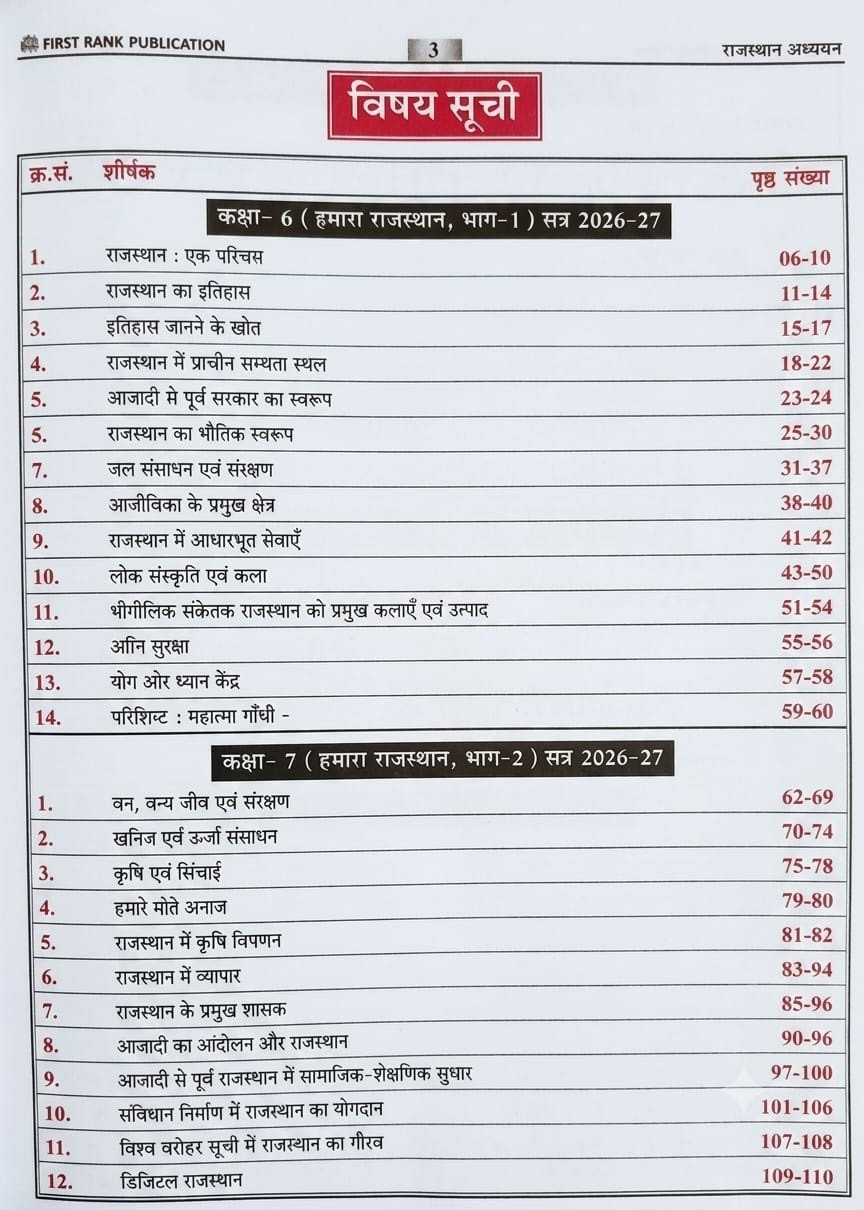 First Rank Rajasthan Adhyayan (Rajasthan Studies) Based on Class 6 to 10 New Edition May 2026 By Garima Rewar and B L Rewar