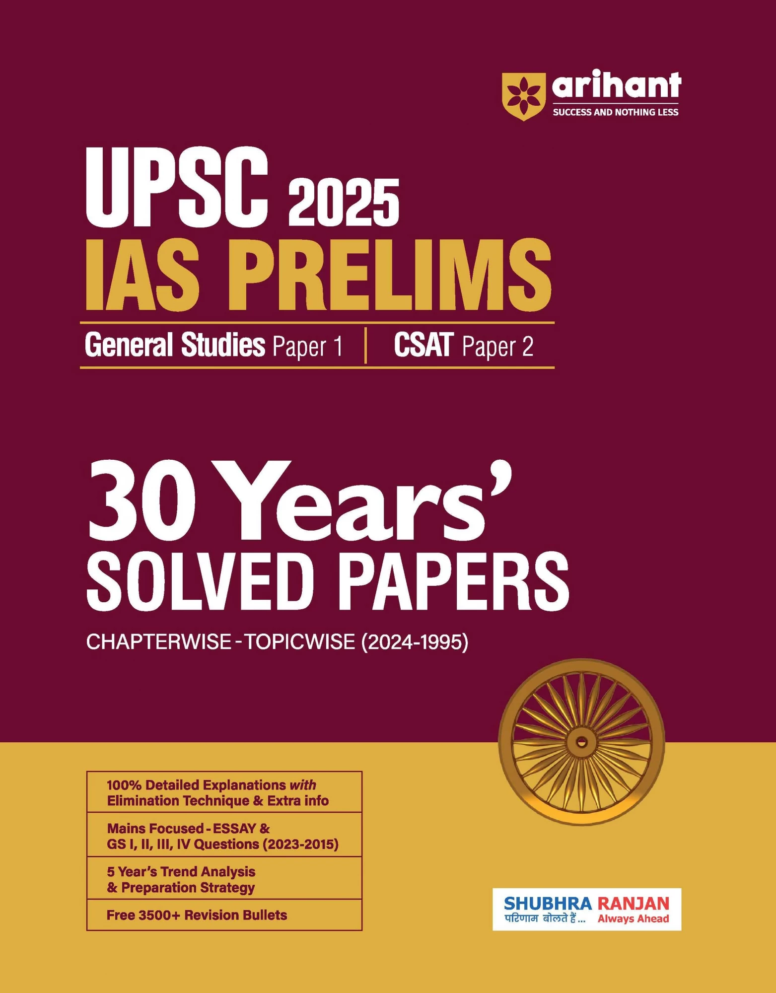 Arihant UPSC IAS and State PCS Pre Exam 2025 GS (Paper1) and CSAT (Paper2) | 30 Years Solved Papers (2024 - 1995) | English Medium