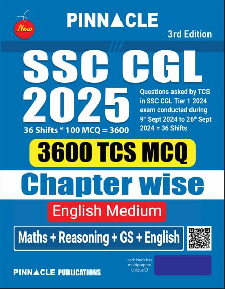 Pinnacle SSC CGL3600 TCS MCQ Chapter wise (Maths Reasoning GS English ) 2025 English medium 3rd Edition