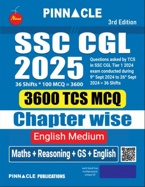 Image of Pinnacle SSC CGL3600 TCS MCQ Chapter wise (Maths Reasoning  GS  English ) 2025 English medium 3rd Edition