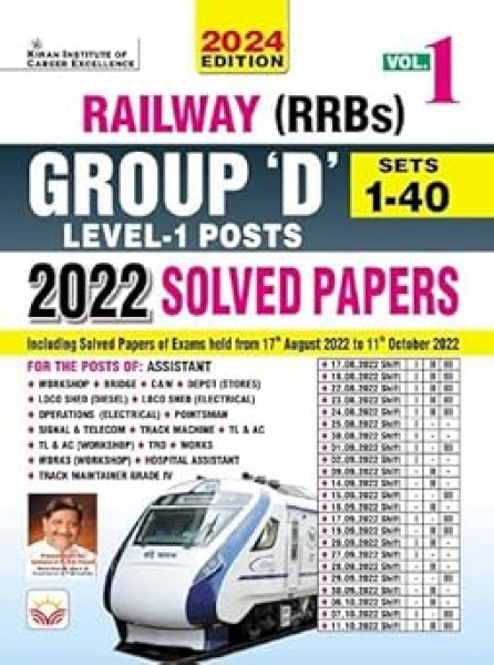 Image of Kiran Publication Railway RRB Vol 1 Group D Previous Years Solved Papers Level 1 40 Sets 2024 Edition (English Medium) (4887) / Railway Group-D Previous Years Question