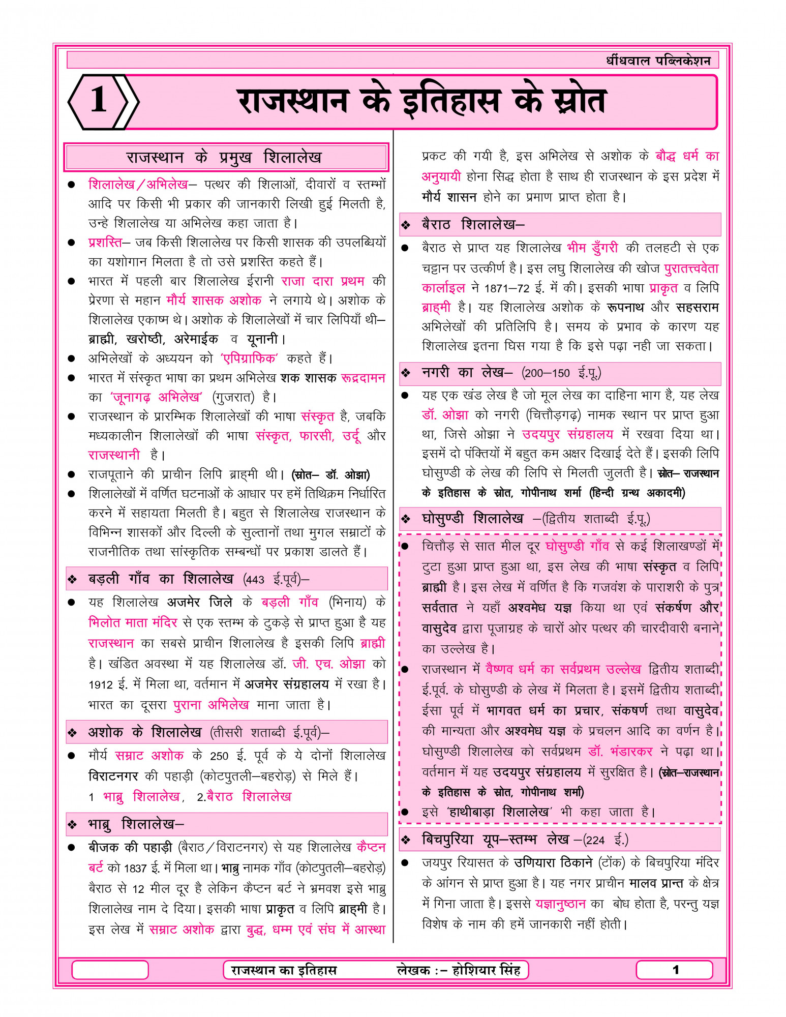 Dhindhwal Publication Rajasthan Ka Itihas (History of Rajasthan) 5th Revised Edition 2025-26 By Hoshiyar Singh