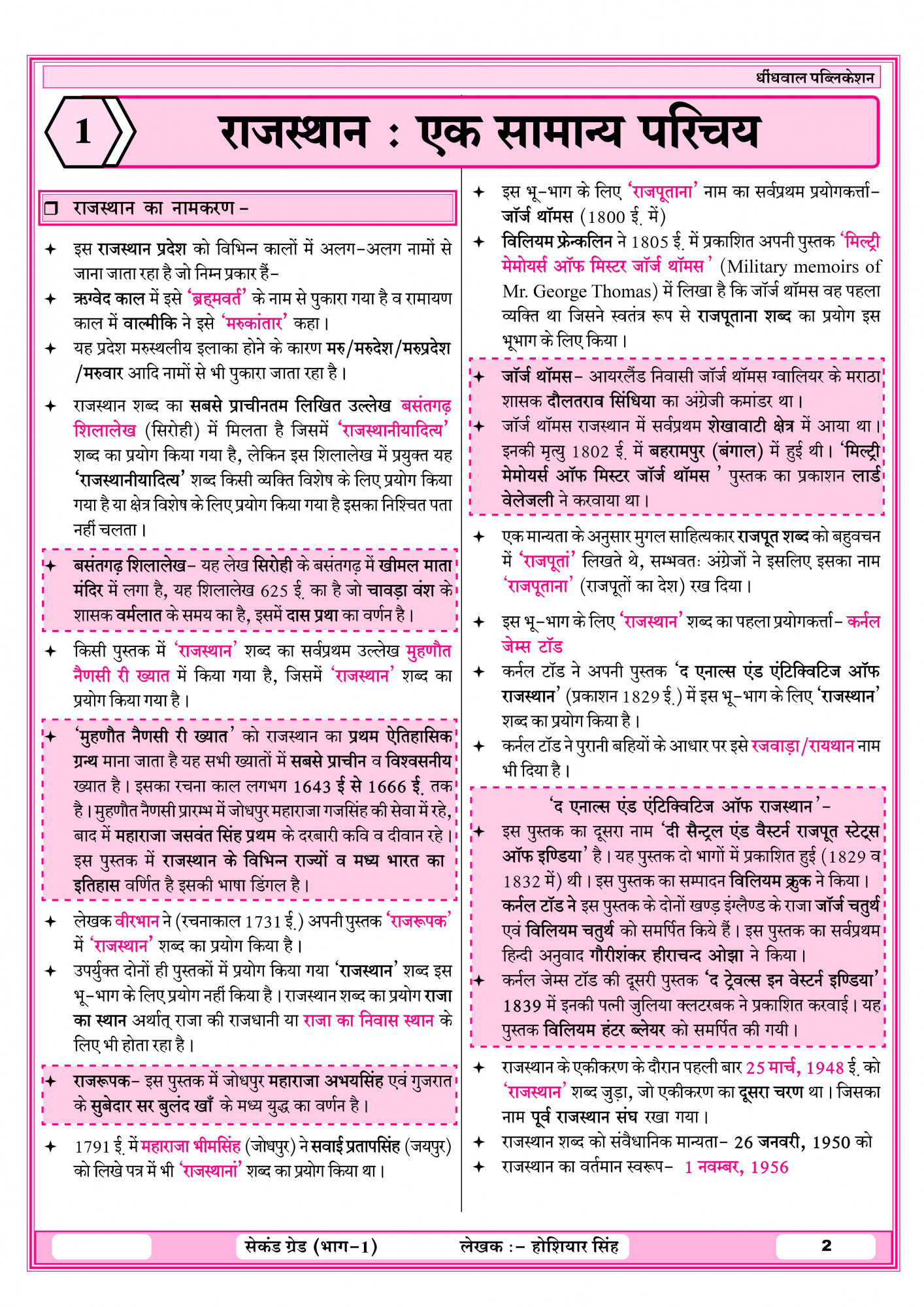 Dhindhwal Publication Second Grade Paper-1 (Part-1) Rajasthan Samanya Gyan (Rajasthan geography, economy, history, culture, polity) Based On New Syllabus September 25, 2025 By Hoshiyar Singh