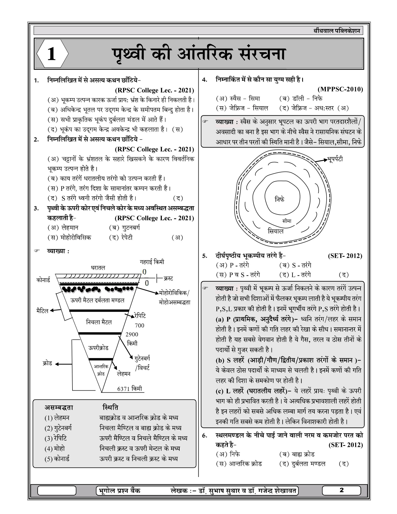 Dhindhwal RPSC 1st First Grade Objective Bhugol Parshan Bank / Objective Geography By Subhas Sutar , Gajendra Shekhawat