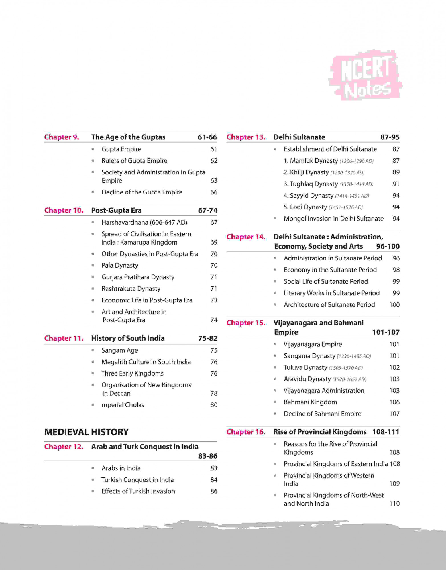 Arihant NCERT Notes Indian History (Class 6-12) | 2nd Revised Edition | For UPSC and Other Competitive Exams | English Medium