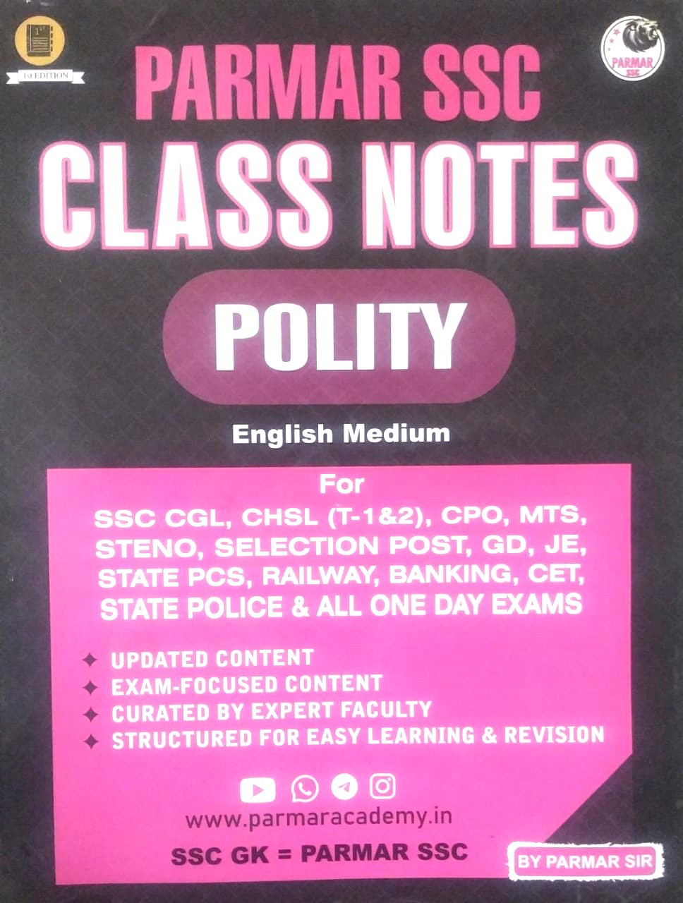 PARMAR SSC Class Notes POLITY By PARMAR SIR Useful For SSC CGL CHSL CPO MTS ALL SSC POST New Edition (English Medium)