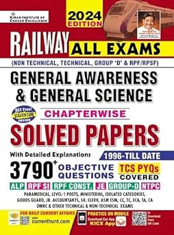 Kiran Publication Railway All Exams General Awareness and General Science Chapterwise Solved Papers 3790+ Objective Questions ( English Medium) / Railway GK and GS Solved Papers