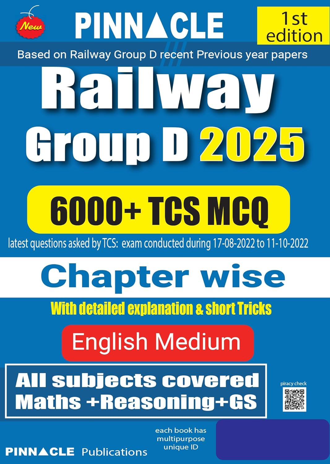 Pinnacle Railway Group D 2025 6000 TCS MCQ Chapter wise with detailed explanation With Short Tricks 1st Edition English medium