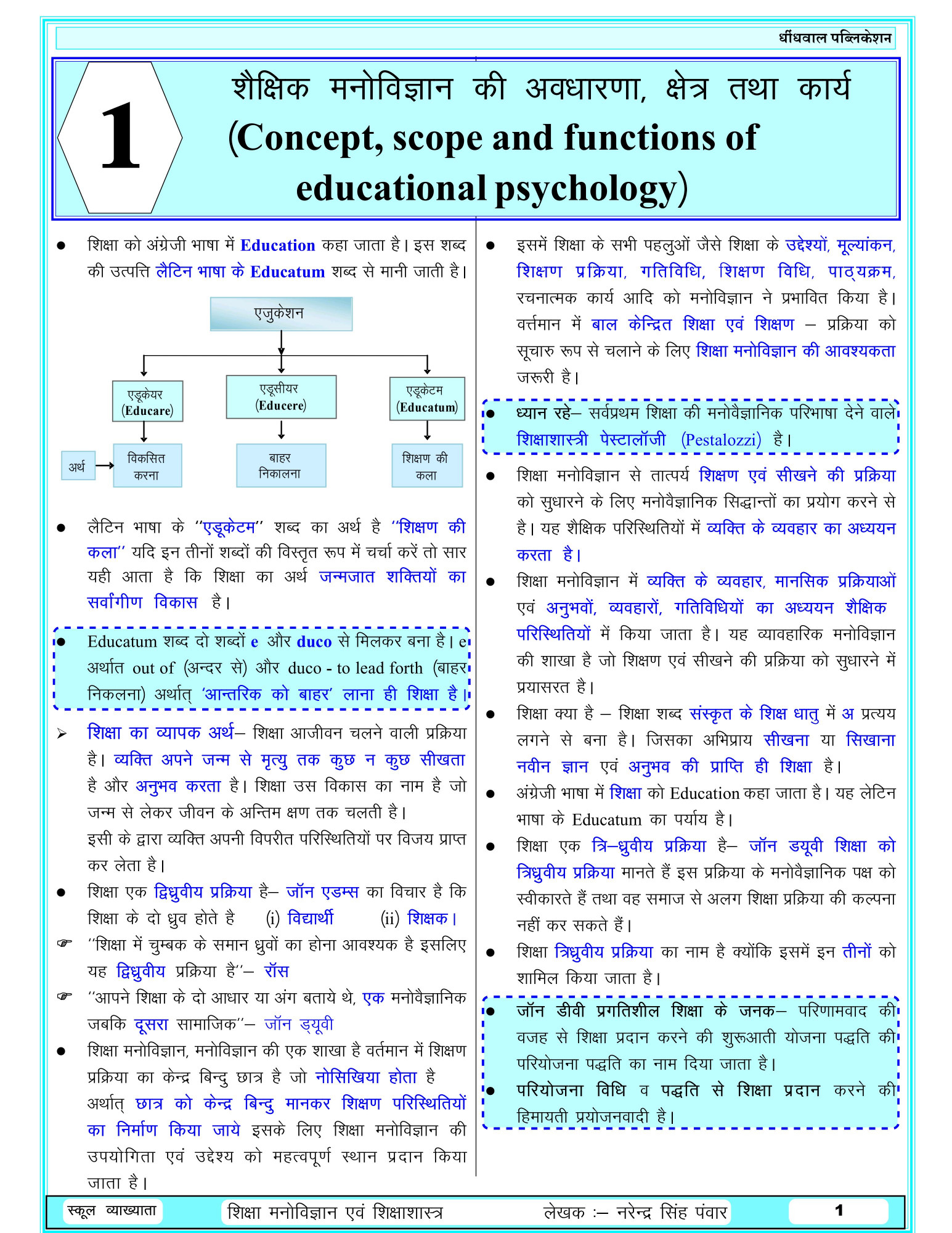 Dhindhwal First Grade Shiksha Manovigyan - Narendra Singh Panwar Latest Edition-2025