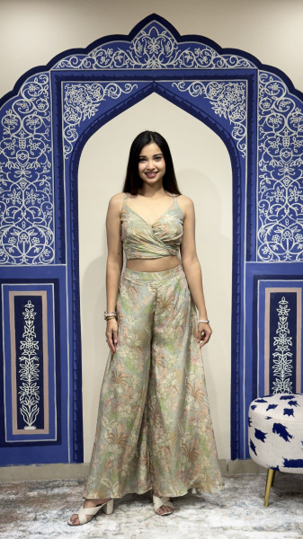 Crop Top Plazzo With Jacket