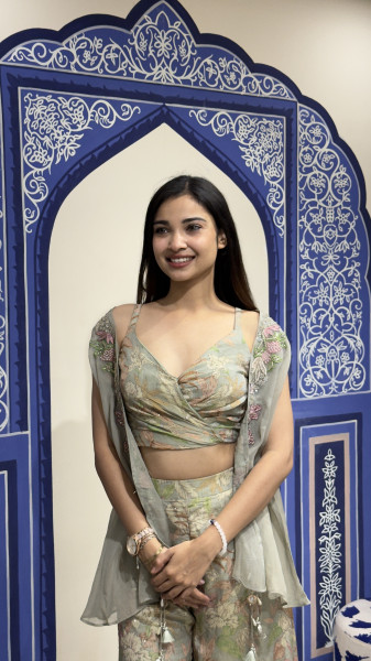 Crop Top Plazzo With Jacket