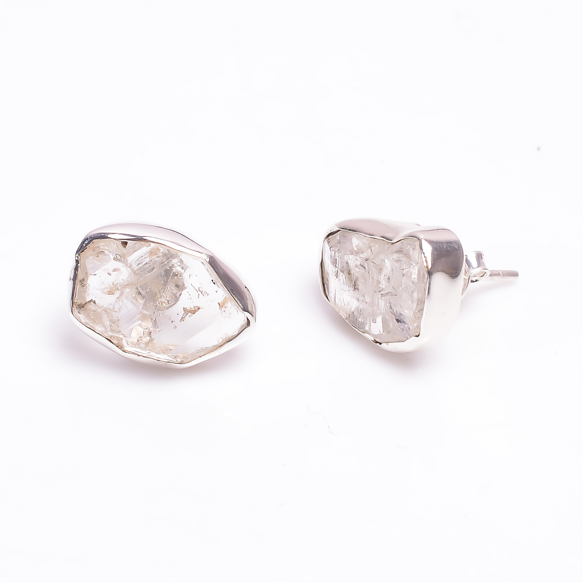 Raw Herkimer Diamond 925 Sterling Silver Stud Earrings