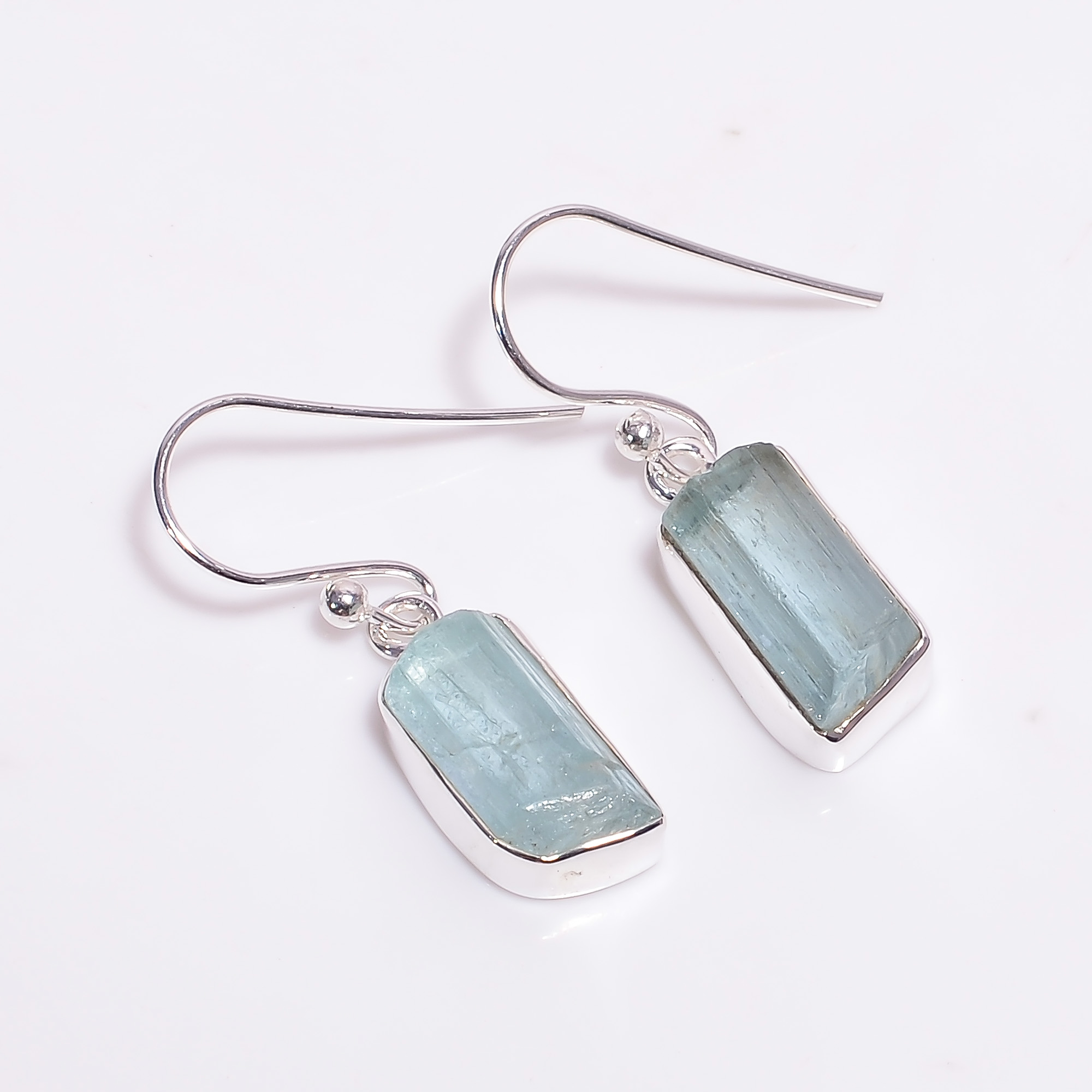 Natural Aquamarine Gemstone 925 Sterling Silver Drop Earrings