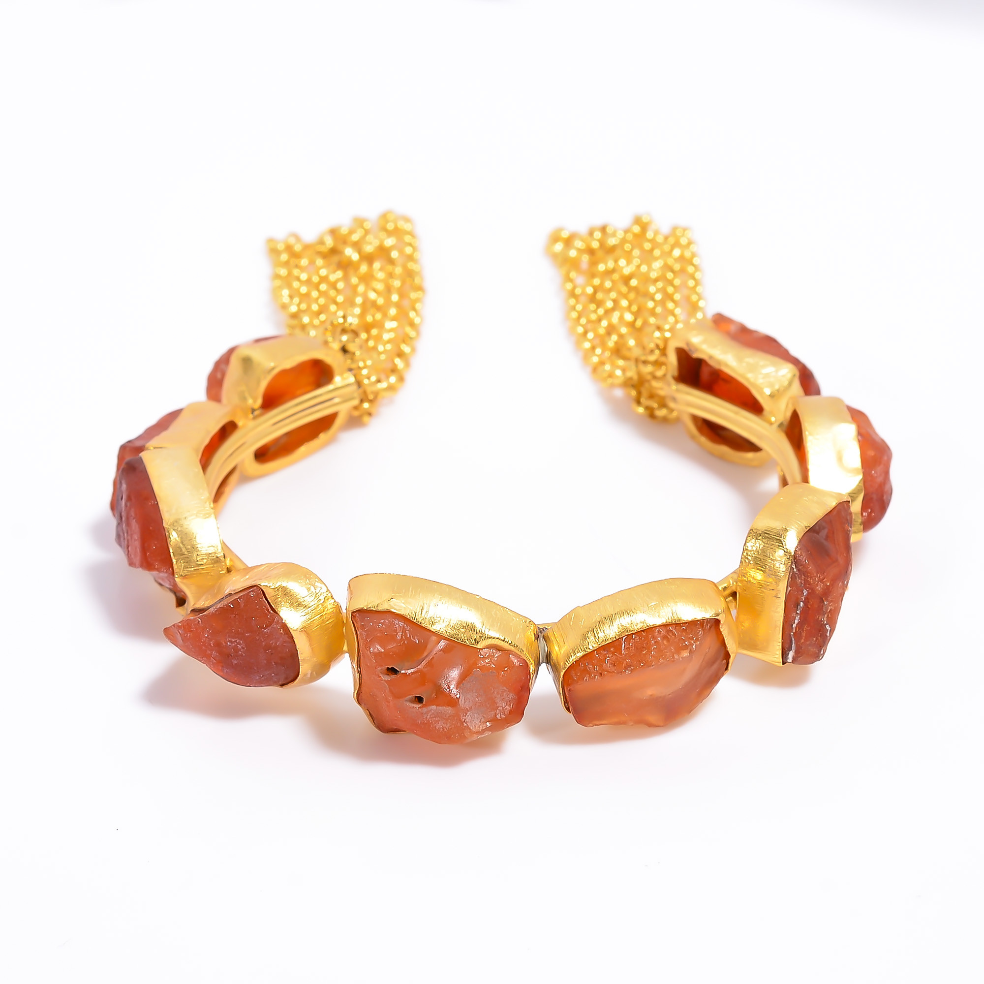 Carnelian Natural Raw Gemstone 18k Gold Plated Brass Cuff Bangle