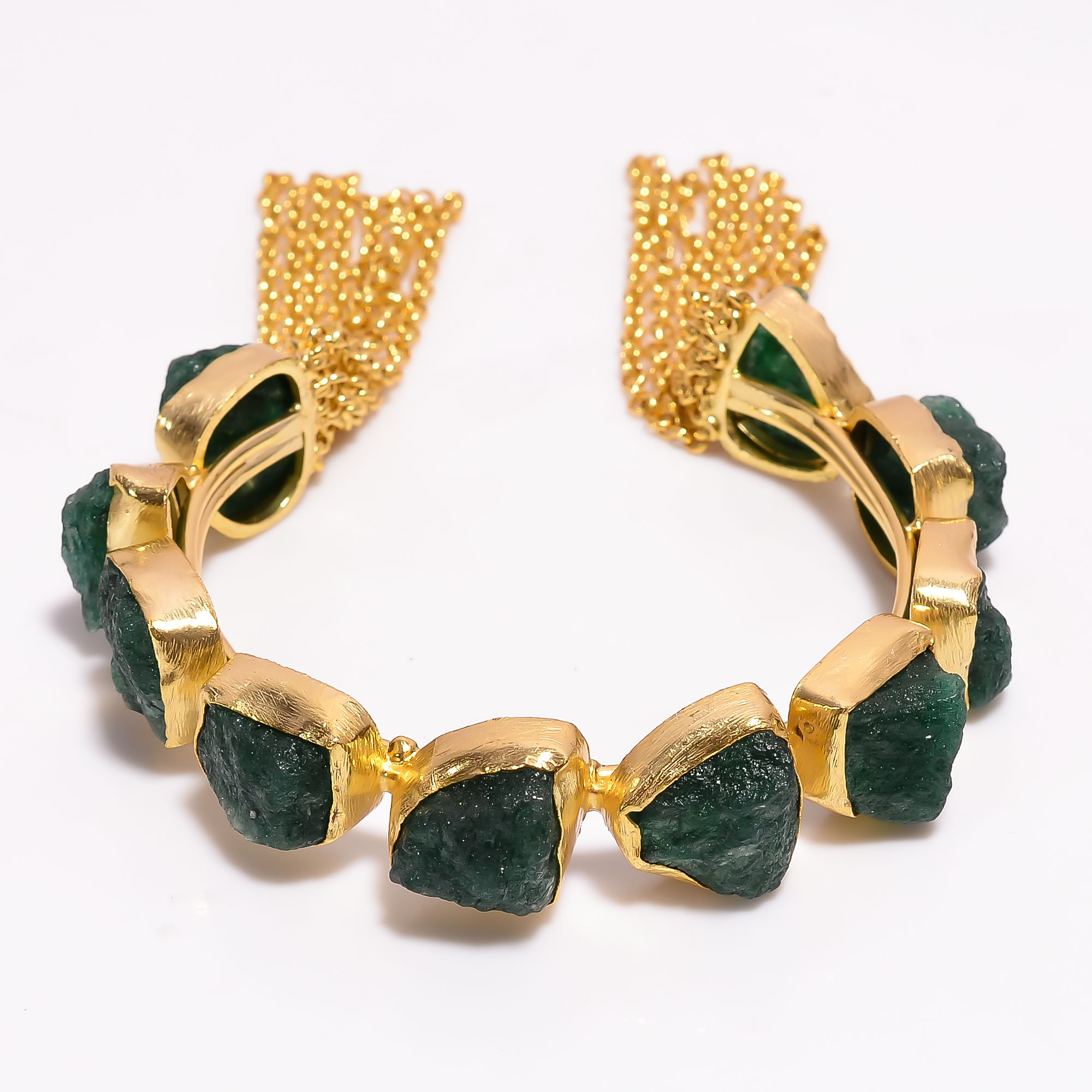 Green Aventurine Natural Raw Gemstone 18k Gold Plated Brass Cuff Bangle