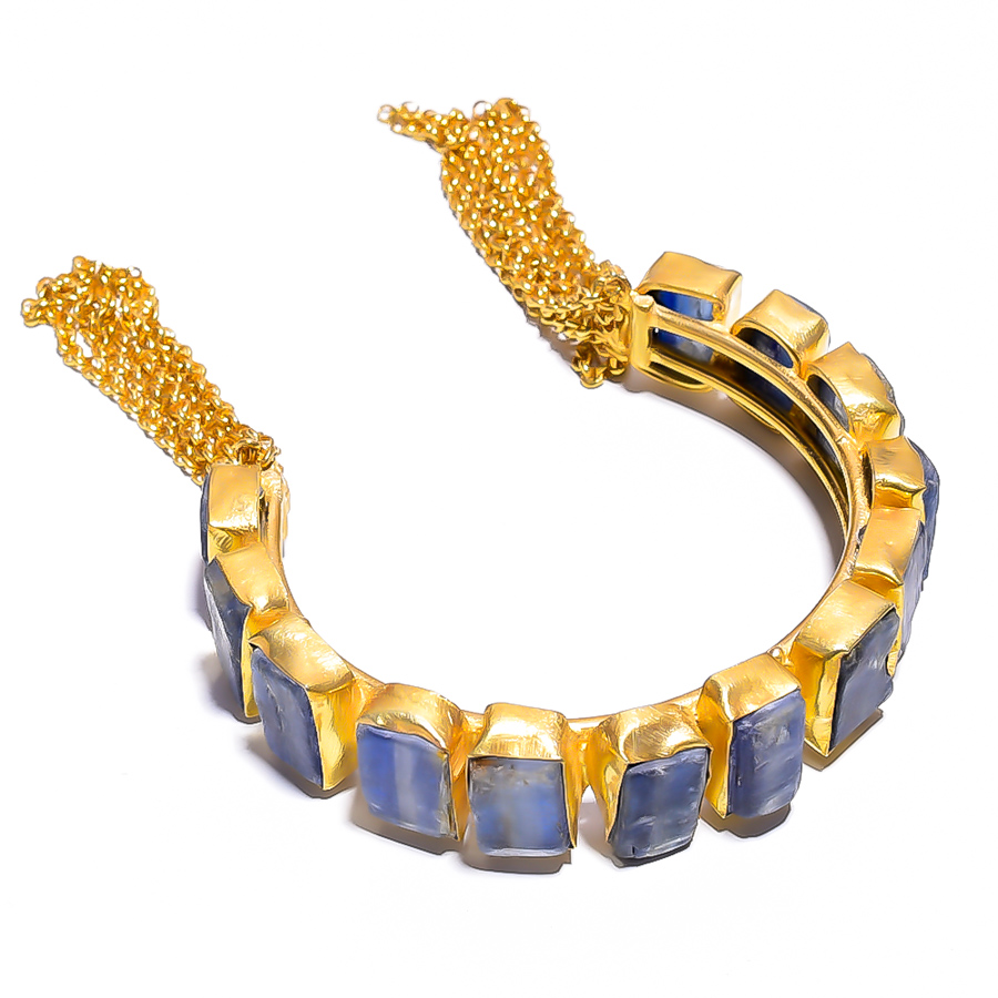 Blue Kyanite Natural Raw Gemstone 18k Gold Plated Brass Cuff Bangle
