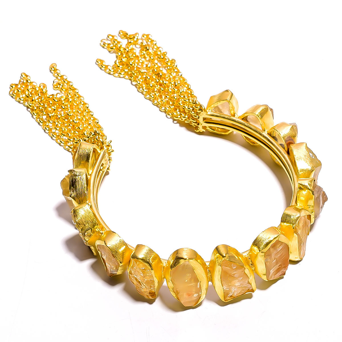 Citrine Natural Raw Gemstone 18k Gold Plated Brass Cuff Bangle