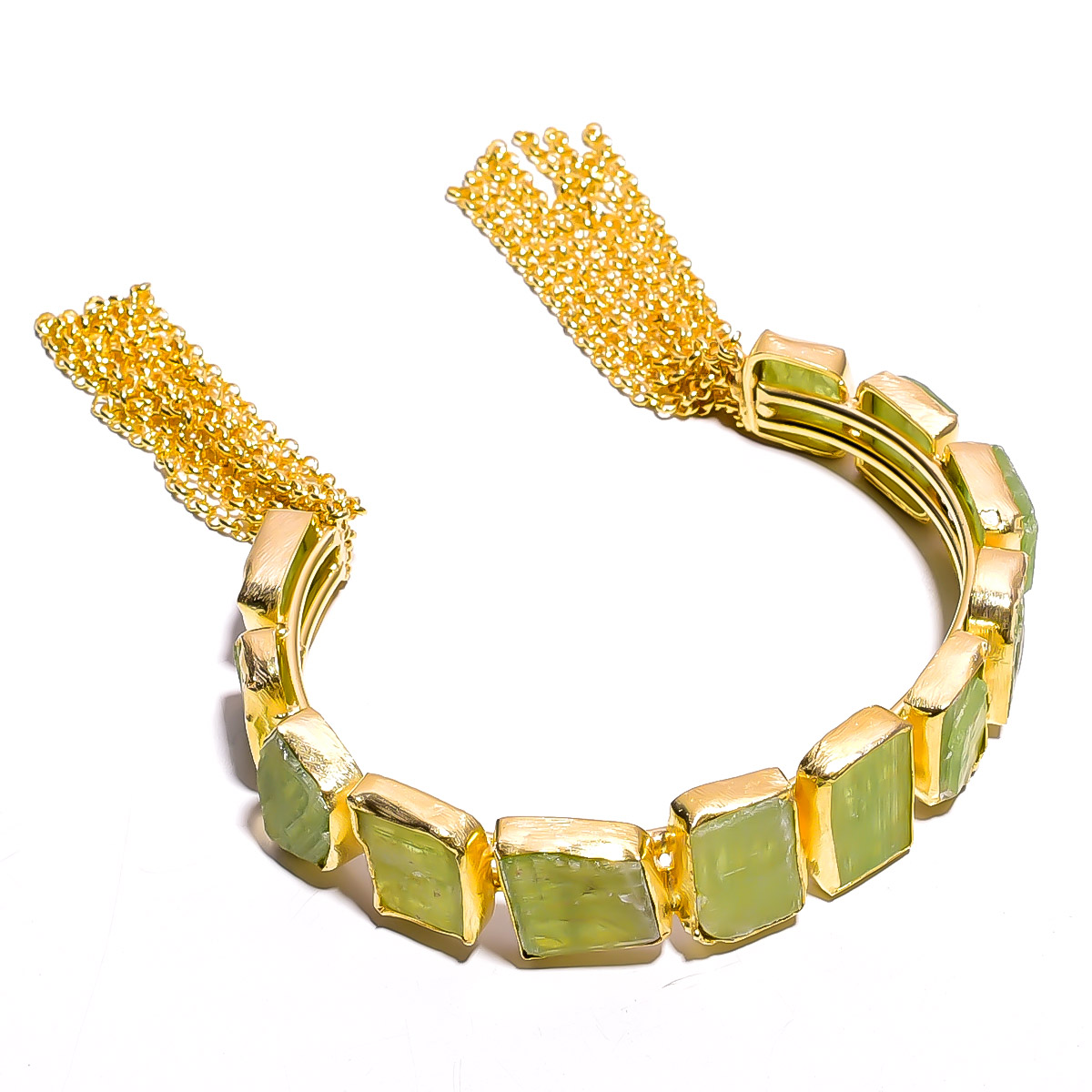 Green Kyanite Natural Raw Gemstone 18k Gold Plated Brass Cuff Bangle