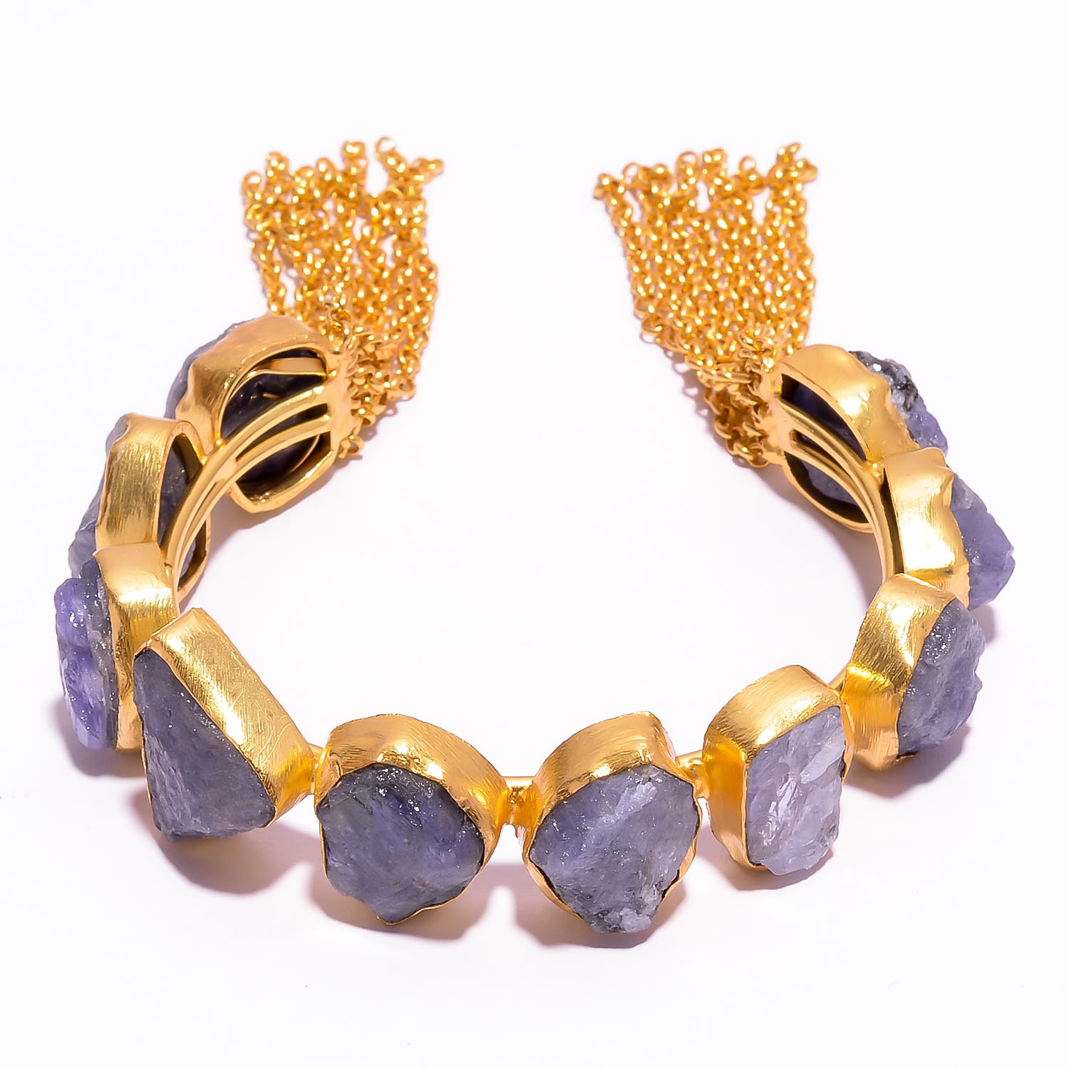 Tanzanite Natural Raw Gemstone 18k Gold Plated Brass Cuff Bangle