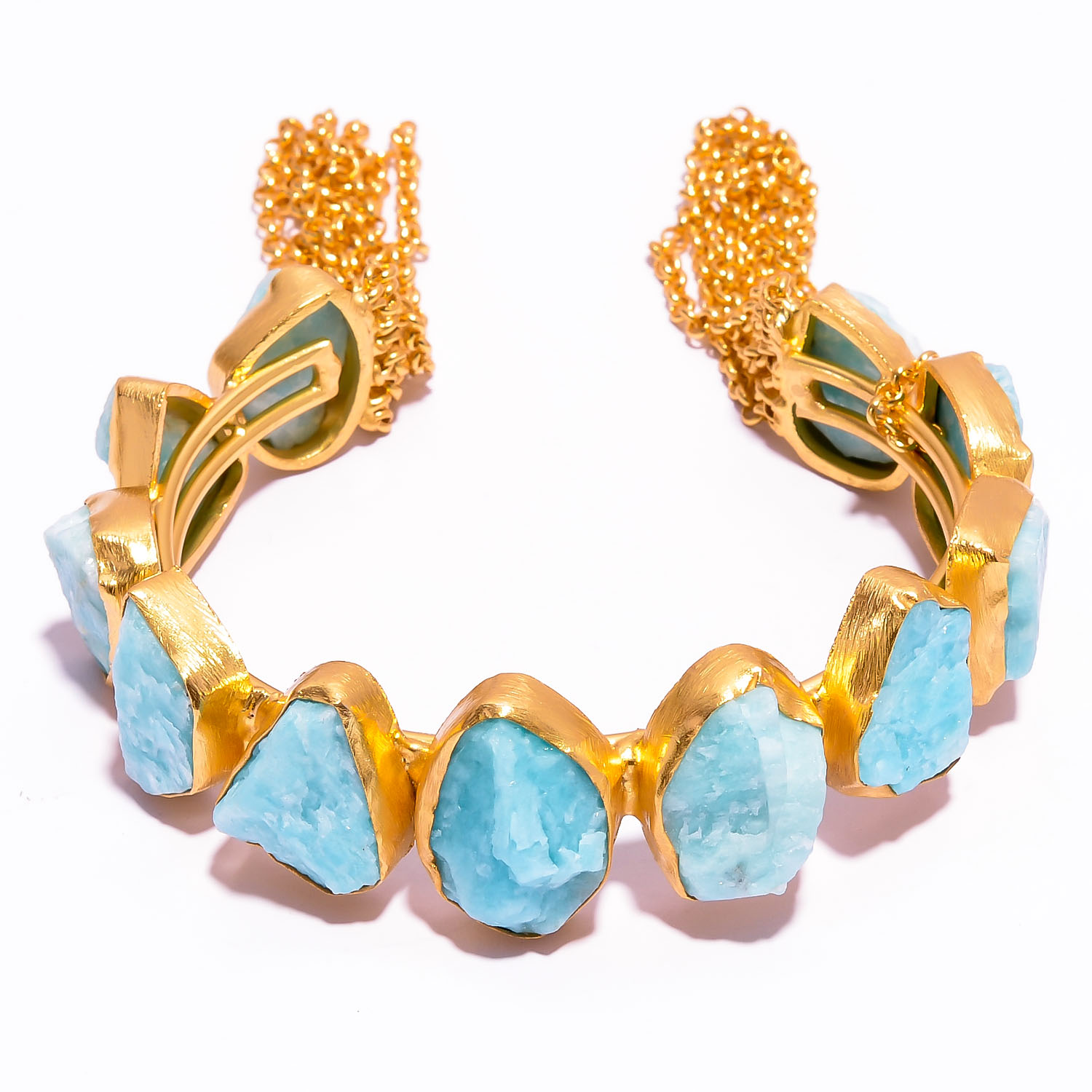 Amazonite Natural Raw Gemstone 18k Gold Plated Brass Cuff Bangle