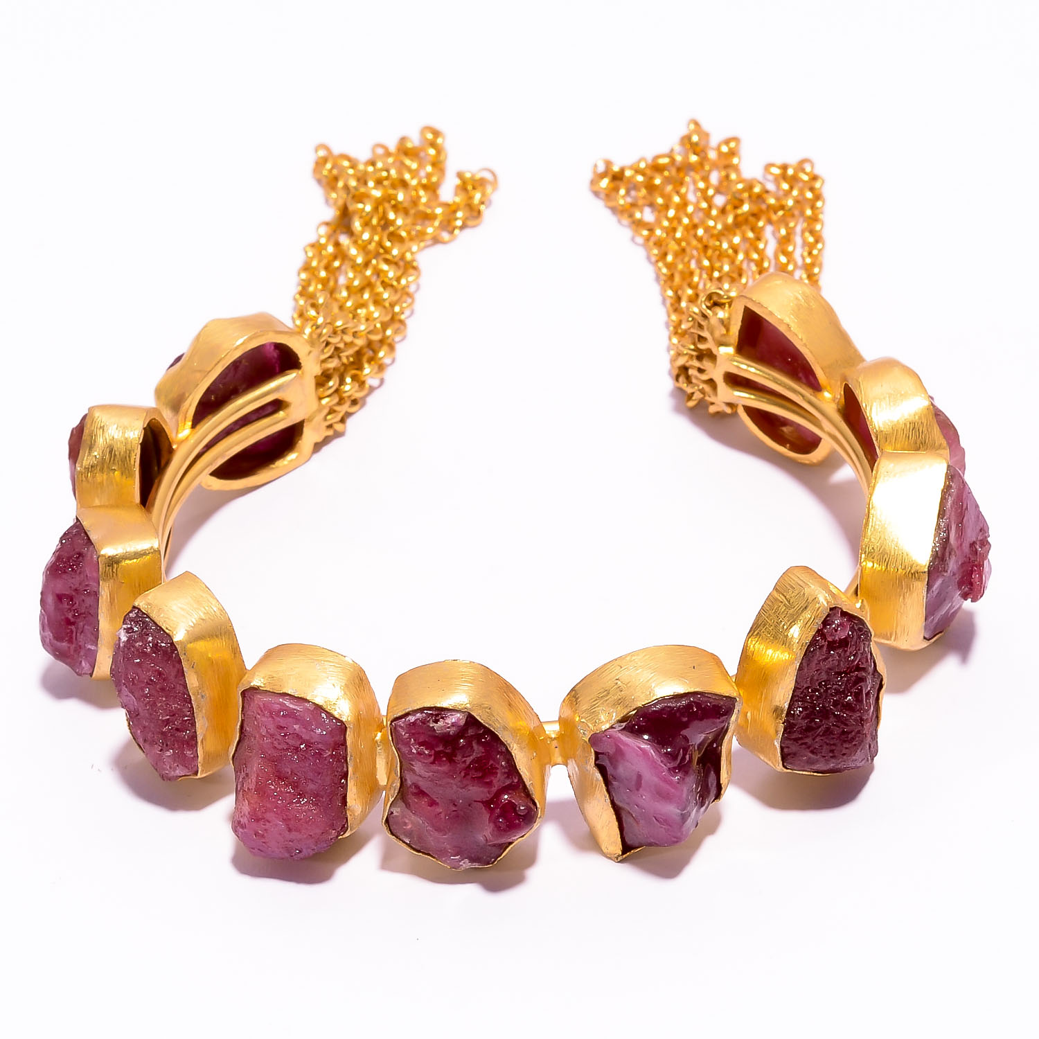Ruby Raw Gemstone 18k Gold Plated Brass Cuff Bangle